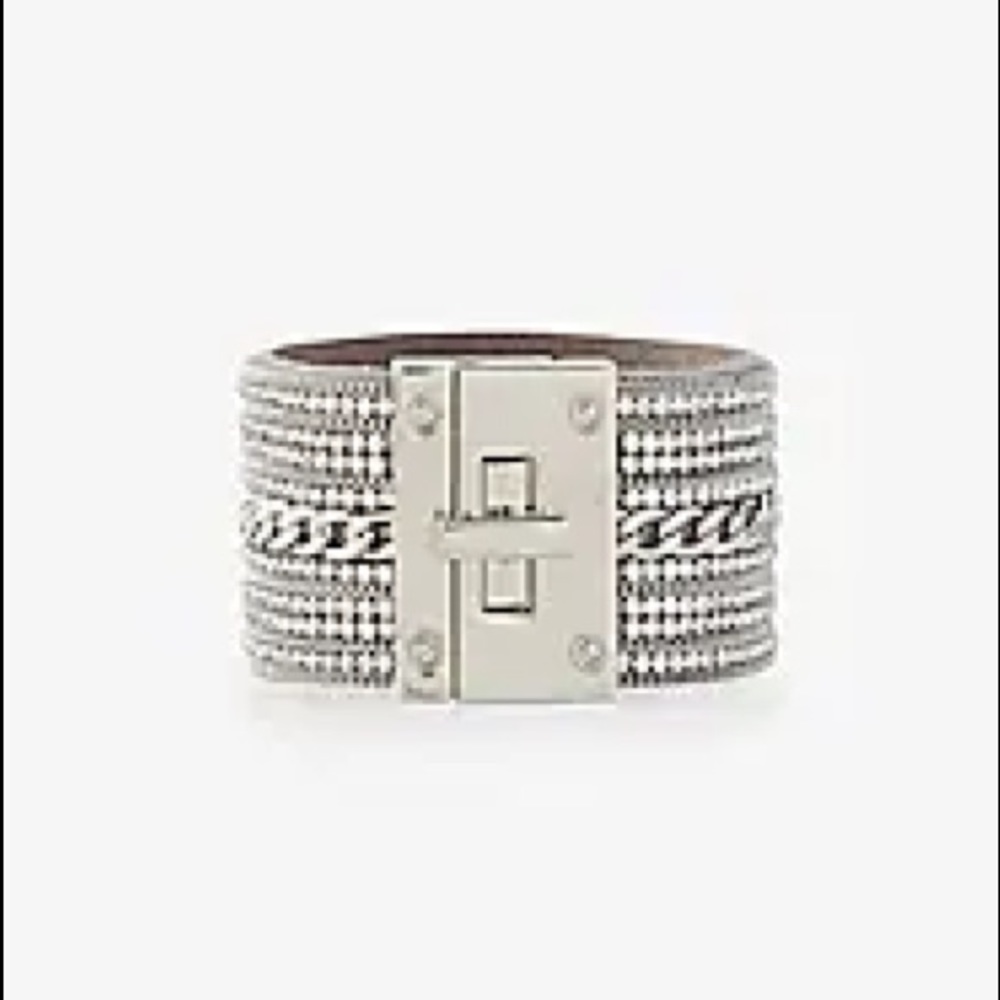 Rhinestone Chain Turnlock Cuff Bracelet